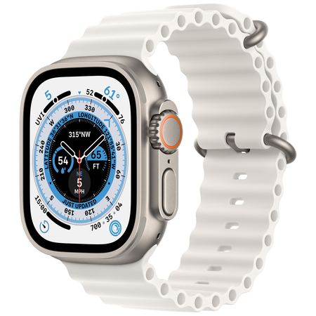 Apple Watch Series Ultra 49mm Titanium Case With White Ocean Band, Цвет: White / Белый, Возможности подключения: GPS + Cellular