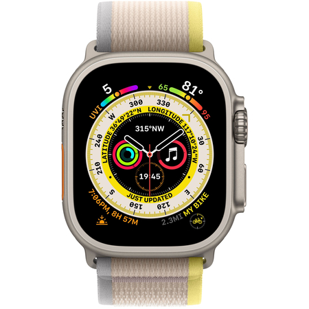 Apple Watch Series Ultra 49mm Titanium Case With Yellow/Beige Trail Loop, Цвет: Beige / Бежевый, Возможности подключения: GPS + Cellular, изображение 2