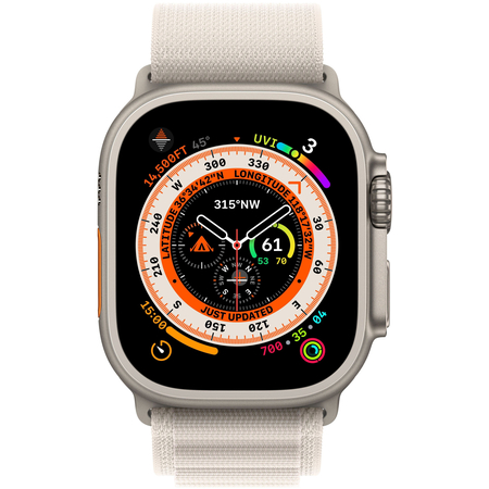 Apple Watch Series Ultra 49mm Titanium Case With Starlight Alpine Loop, Цвет: Starlight / Сияющая звезда, Возможности подключения: GPS + Cellular, изображение 2