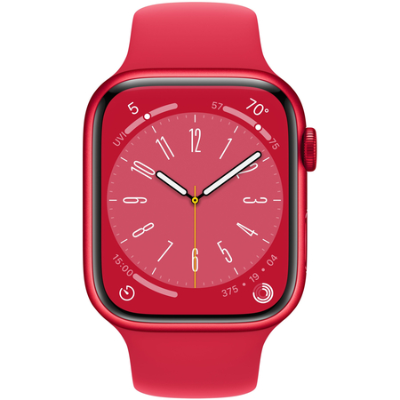Apple Watch Series 8, 41 мм, корпус из алюминия цвета (PRODUCT)RED, спортивный ремешок цвета (PRODUCT)RED, Экран: 41, Цвет: Red / Красный, Возможности подключения: GPS, изображение 2