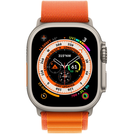 Apple Watch Series Ultra 49mm Titanium Case With Orange Alpine Loop, Цвет: Orange / Оранжевый, Возможности подключения: GPS + Cellular, изображение 2