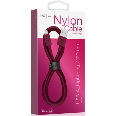Кабель VLP Nylon USB A - Lightning 1.2m Marsala, Цвет: Marsala / Марсала, изображение 3