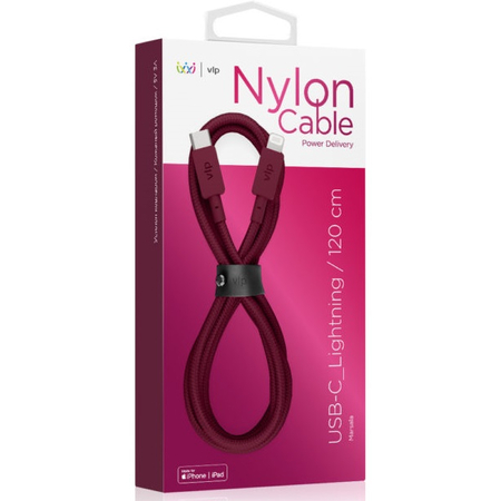 Кабель VLP Nylon USB C - Lightning 1.2m Marsala, Цвет: Marsala / Марсала, изображение 3
