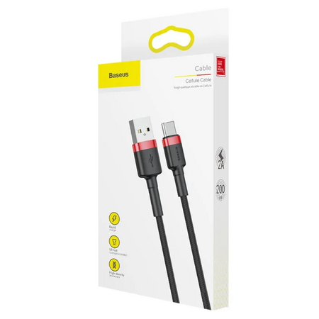 Кабель Baseus Cafule Cable USB For Type-C 2A 2M Red+Black, изображение 6
