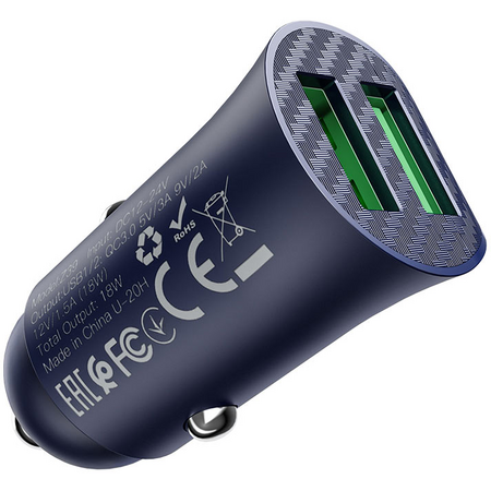 Автомобильное зарядное устройство Hoco Z39 Lightning Dual Port Blue, изображение 2