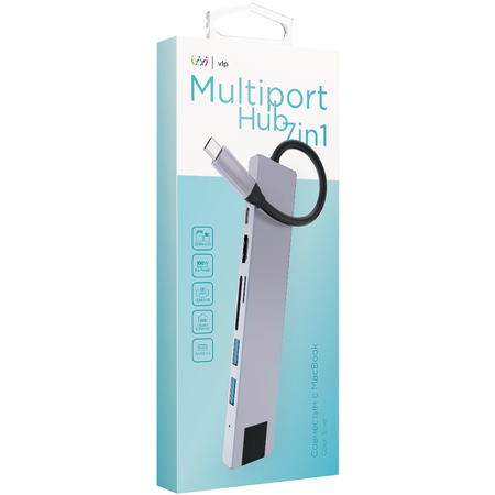 USB-хаб Multiport Hub 7 в 1 VLP серебристый, Цвет: Silver / Серебристый, изображение 3