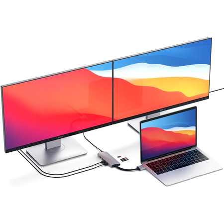 USB-хаб Satechi Type-C Dual Multimedia Adapter для Macbook с двумя портами USB-C Silver, изображение 6