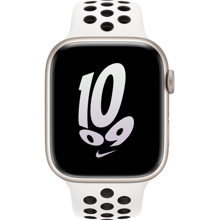 Apple Watch Series 8 Nike, 41мм, корпус из алюминия цвета "сияющая звезда", спортивный ремешок Nike черно-белого цвета, изображение 2