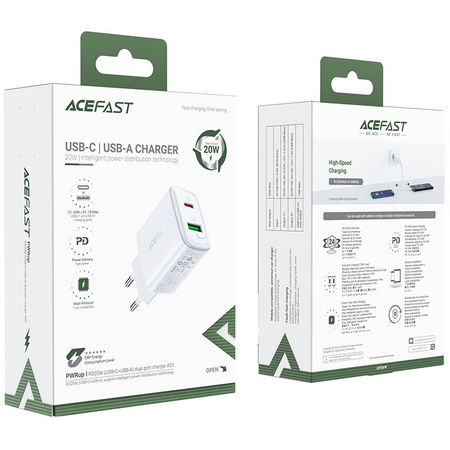 Зарядное устройство двухпортовое ACEFAST A25 PD20W USB-C+USB-A dual port, изображение 6