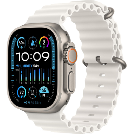 Apple Watch Ultra 2 GPS + Cellular, 49 мм, корпус из титана, ремешок Ocean белого цвета, Экран: 49, Цвет: White / Белый
