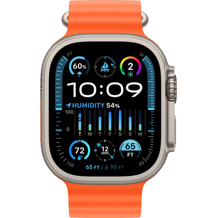 Apple Watch Ultra 2 GPS + Cellular, 49 мм, корпус из титана, ремешок Ocean оранжевого цвета, Экран: 49, Цвет: Orange / Оранжевый, изображение 2