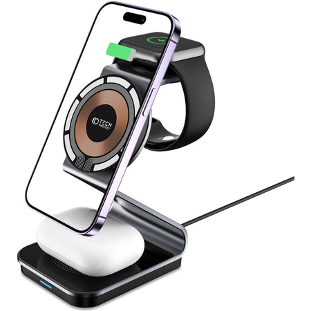 Беспроводное зарядное устройство Tech-Protect QI15W-A29 3IN1 Magnetic Magsafe Wireless Charger Black, изображение 4