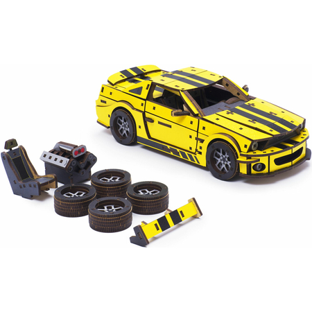 Конструктор деревянный UniModels Stallion GT Желтый, изображение 11