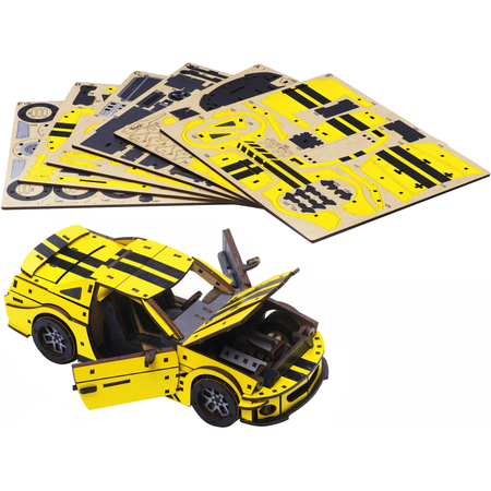 Конструктор деревянный UniModels Stallion GT Желтый, изображение 14