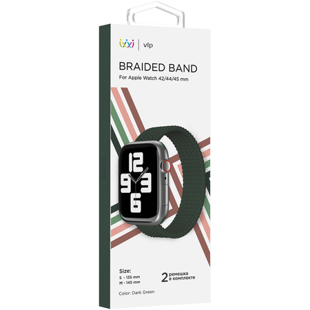 Ремешок нейлоновый плетёный VLP Braided Band для Apple Watch 45 S/M 2шт тёмно зелёный, Цвет: Green / Зеленый, изображение 2
