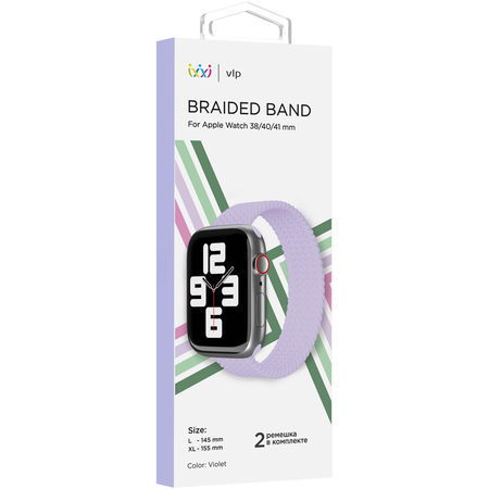 Ремешок нейлоновый плетёный VLP Braided Band для Apple Watch 41 L/XL 2шт фиолетовый, Цвет: Violet / Фиолетовый, изображение 2