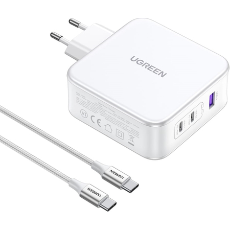 Сетевое зарядное устройство UGREEN CD289 (15339) Nexode 140W USB-A+2*USB-C GaN Fast Charger with USB-C-USB-C с кабелем USB-C к USB-C. белый, изображение 2