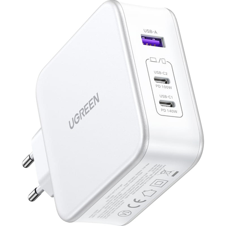 Сетевое зарядное устройство UGREEN CD289 (15339) Nexode 140W USB-A+2*USB-C GaN Fast Charger with USB-C-USB-C с кабелем USB-C к USB-C. белый, изображение 4