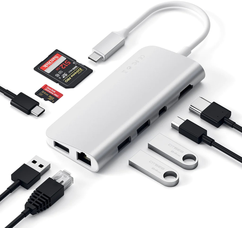 USB-хаб Satechi Aluminum Multimedia Adapter Type-C Silver, Цвет: Silver / Серебристый, изображение 6