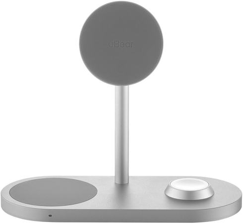 Беспроводное зарядное устройство uBear Stage 3in1 Magnetic wireless charger цвет: серебро