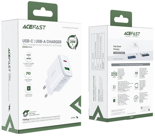 Зарядное устройство двухпортовое ACEFAST A25 PD20W USB-C+USB-A dual port, изображение 6