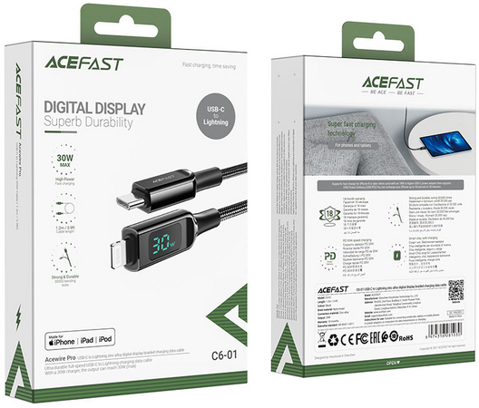 Кабель ACEFAST C6-01 USB-C to Lightning Black, Цвет: Black / Черный, изображение 4