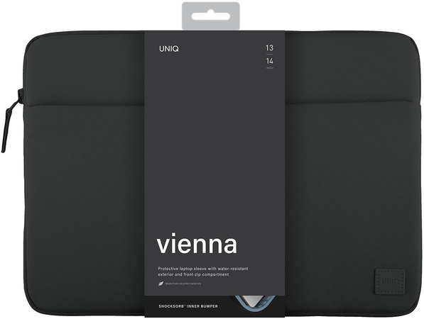 Чехол для ноутбуков 14" Uniq Vienna RPET fabric Laptop sleeve (ShockSorb) Midnight Black, Цвет: Black / Черный, изображение 3