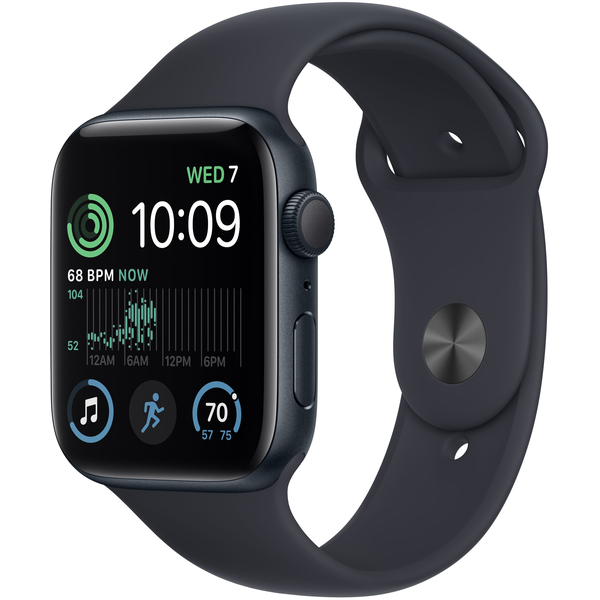 Apple Watch SE 2 44mm GPS Midnight Aluminum Case with Midnight Sport Band, Размер корпуса/ширина крепления: 44, Цвет: Midnight / Тёмная ночь, Возможности подключения: GPS