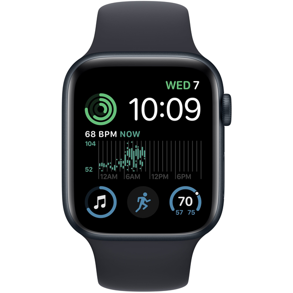 Apple Watch SE 2 44mm GPS Midnight Aluminum Case with Midnight Sport Band, Размер корпуса/ширина крепления: 44, Цвет: Midnight / Тёмная ночь, Возможности подключения: GPS, изображение 2