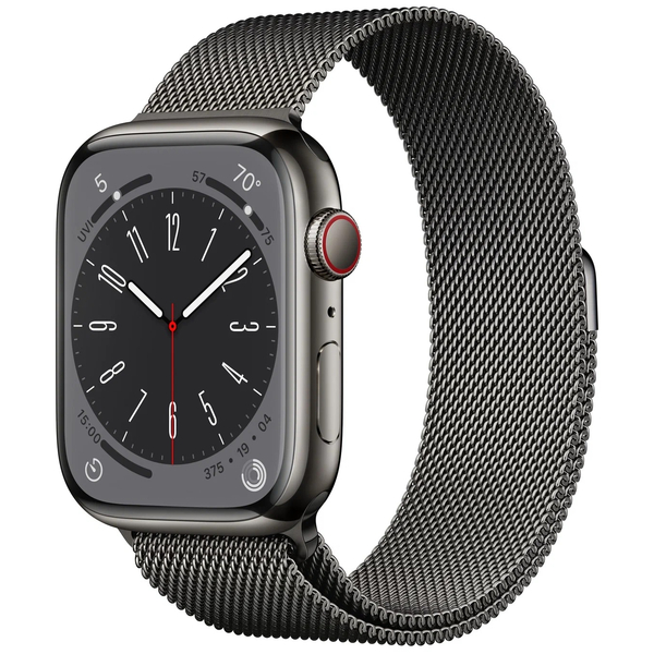 Apple Watch Series 8 45mm GPS+Cellular Graphite Stainless Steel Case with Milanese Loop, Размер корпуса/ширина крепления: 45, Цвет: Graphite / Графитовый, Возможности подключения: GPS + Cellular