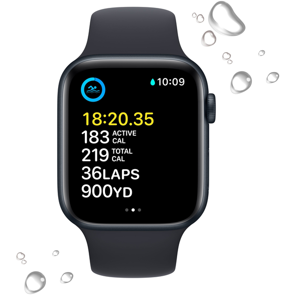 Apple Watch SE 2 44mm GPS Midnight Aluminum Case with Midnight Sport Band, Размер корпуса/ширина крепления: 44, Цвет: Midnight / Тёмная ночь, Возможности подключения: GPS, изображение 3