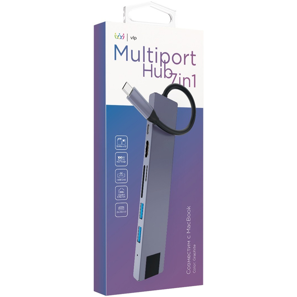 USB-хаб Multiport Hub 7 в 1 VLP графит, Цвет: Graphite / Графитовый, изображение 3