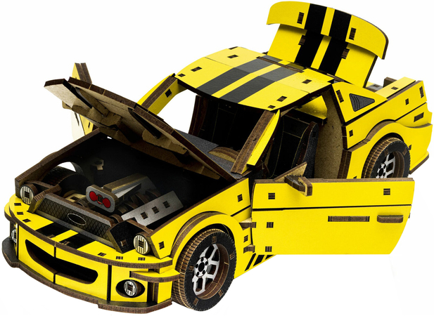 Конструктор деревянный UniModels Stallion GT Желтый, изображение 3