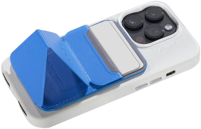 Картхолдер для телефона Moft SNAP-ON Premium с усиленными магнитами + магнитное кольцо экокожа Movas Сапфир, Цвет: Blue / Синий, изображение 4