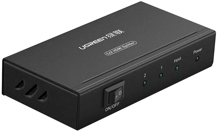 Сплиттер UGREEN 40201 HDMI 1x2 Splitter с адаптером питания 5V 2A DC Black, изображение 2