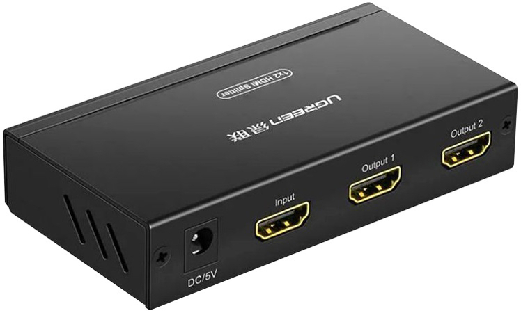 Сплиттер UGREEN 40201 HDMI 1x2 Splitter с адаптером питания 5V 2A DC Black