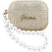 Чехол для Airpods Pro 3 Guess Glitter flakes Metal logo with Pearl hand strap Gold